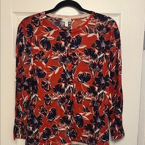 Garnet Hill Orange and Blue Merino Cardigan